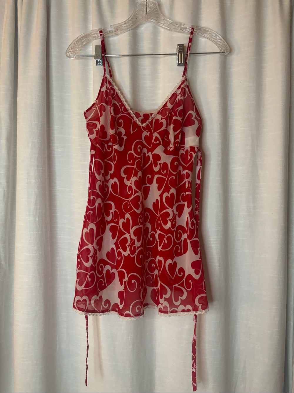 Red Heart Print Silk Slip Dress